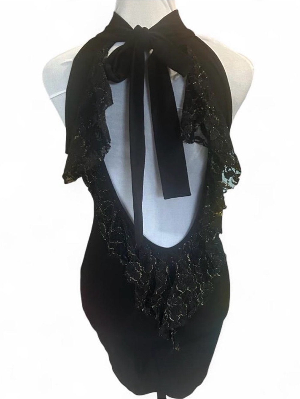 Black Ruffle Backless Halter Dress - Picture 4 of 4